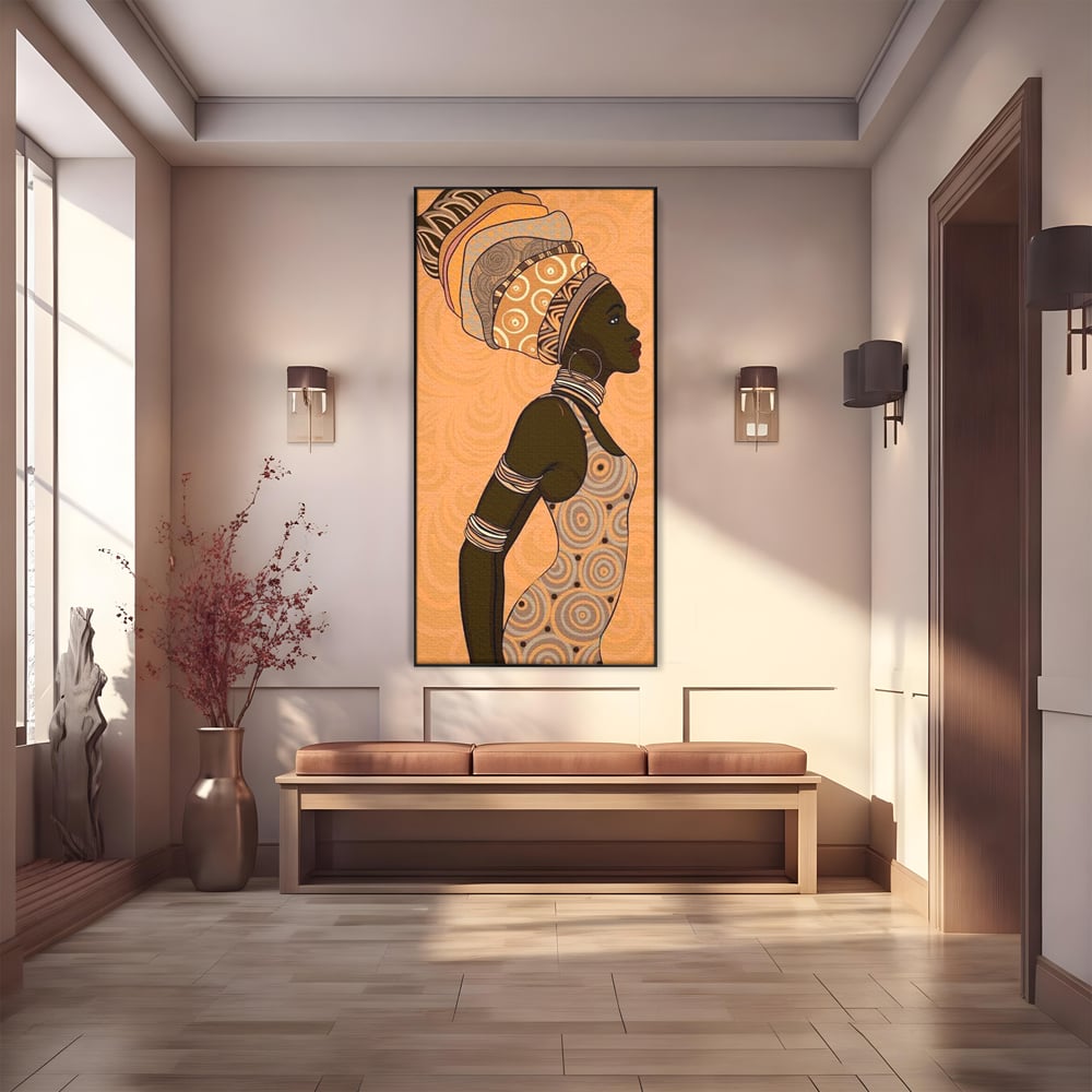 Tablou canvas cu tablou canvas portret femeie africana, in rama de aluminiu negru